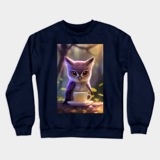 Cute Owl with a mug cup of morning coffee Crewneck Sweatshirt